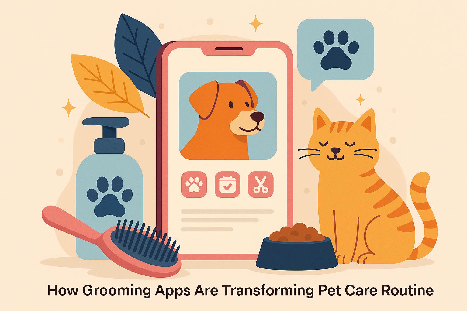 Dog receiving a virtual grooming consultation using a mobile pet care app at home