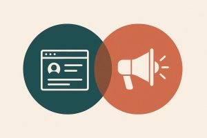 User experience and marketing strategy intersect illustrated by overlapping digital design elements