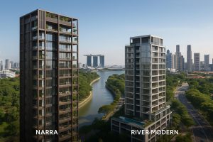Aerial view of Narra Residences and River Modern luxury condominiums in Singapore