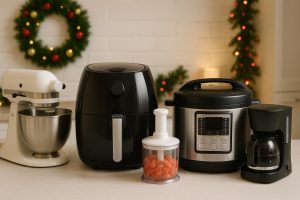 Modern condo kitchen with top 5 time-saving gadgets for easy holiday meal preparation