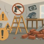 Modern Singapore apartment renovation with construction tools and design plans on display