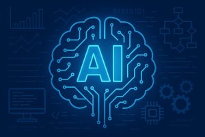 Artificial intelligence concept with digital brain and computer science technology elements