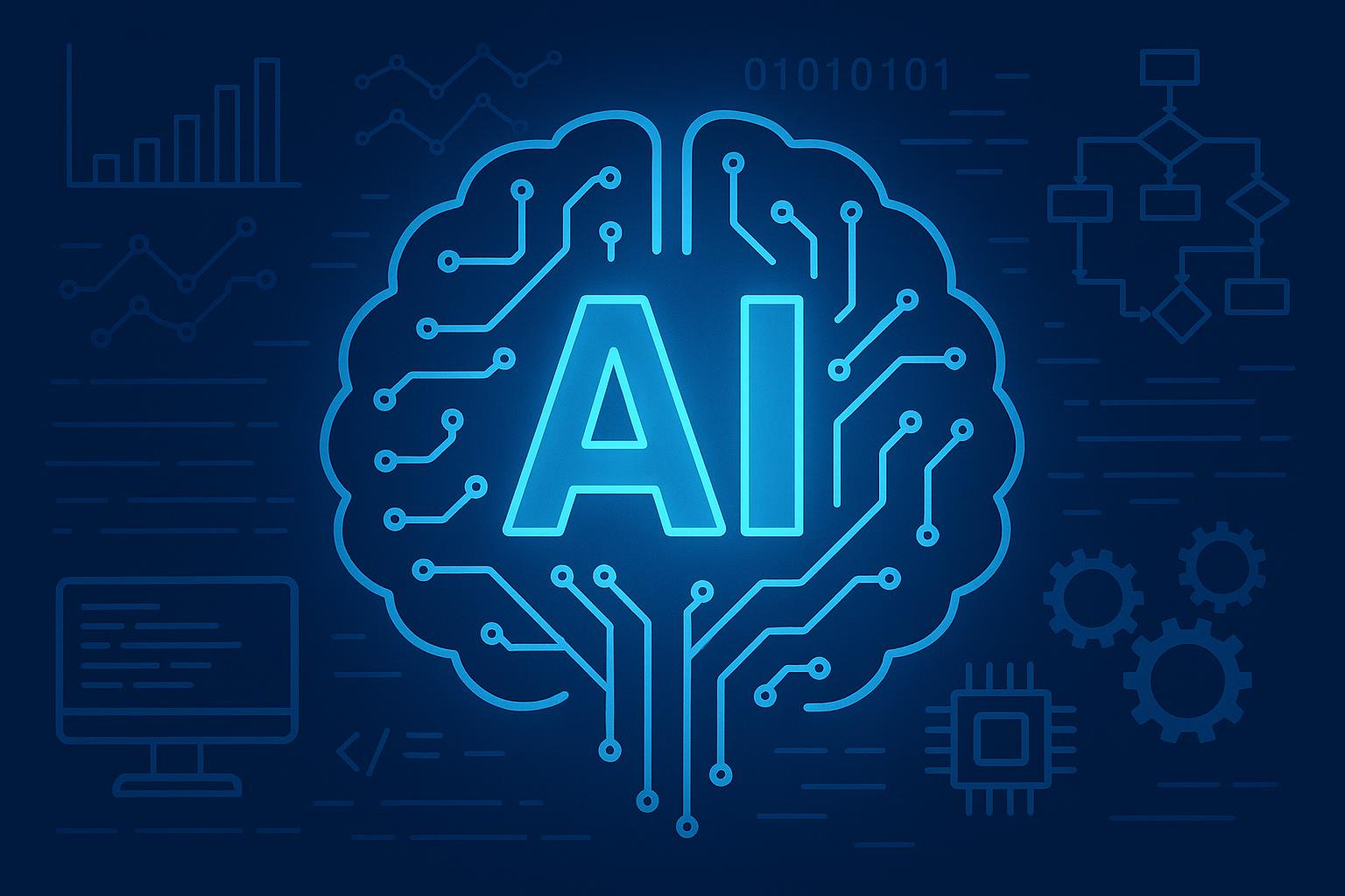 Artificial intelligence concept with digital brain and computer science technology elements