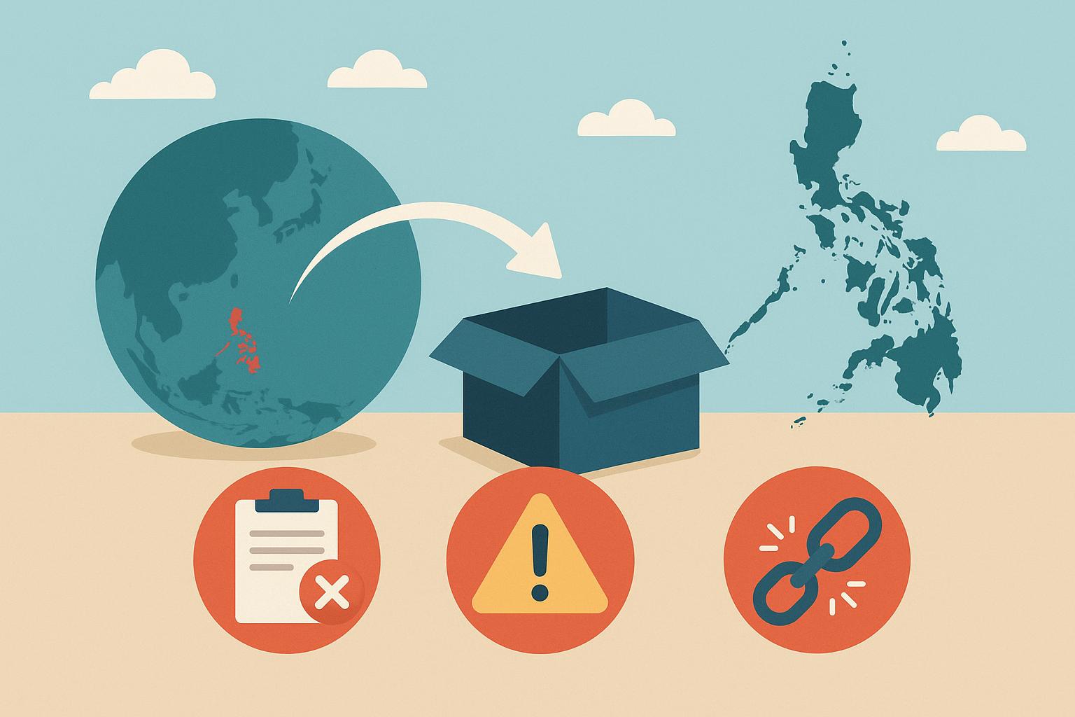 Philippines outsourcing concept with business documents, digital devices, and workflow charts