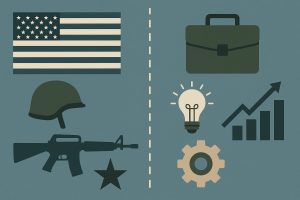 Military veteran using leadership skills in business startup, symbolizing veteran entrepreneurship