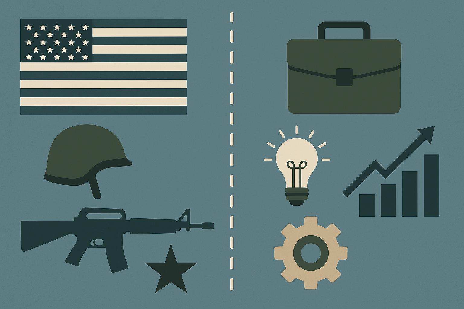 Military veteran using leadership skills in business startup, symbolizing veteran entrepreneurship