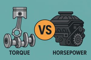 Car engine diagram illustrating the relationship between torque and horsepower for beginners