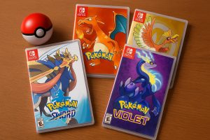 Popular Pokémon game covers featuring Pikachu, Charizard, and iconic starter Pokémon characters