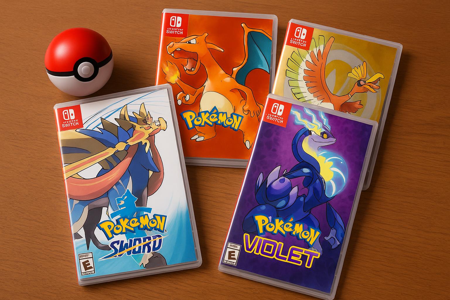 Popular Pokémon game covers featuring Pikachu, Charizard, and iconic starter Pokémon characters